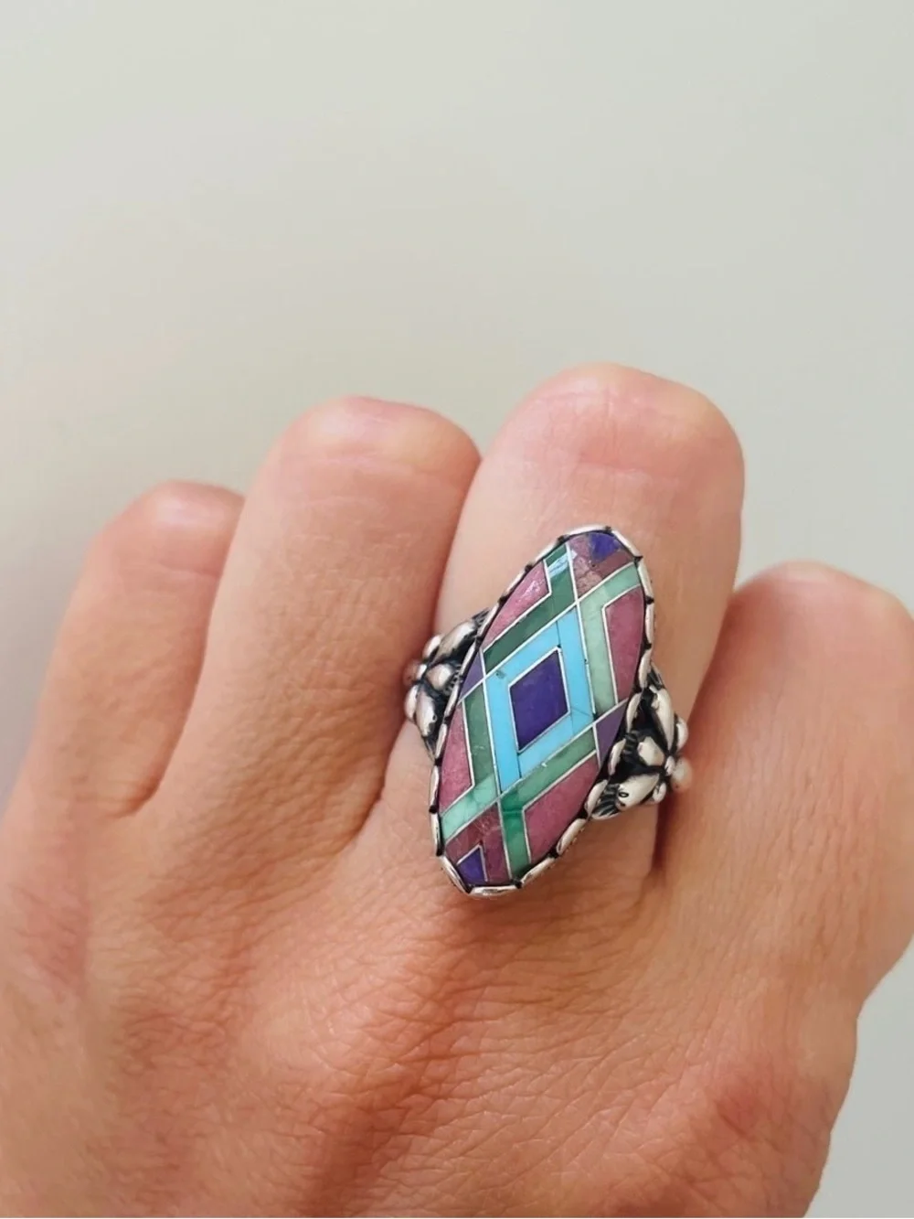 Carolyn Pollack Relios Sterling Silver Turquoise Stone Inlay Large Ring Sz 7